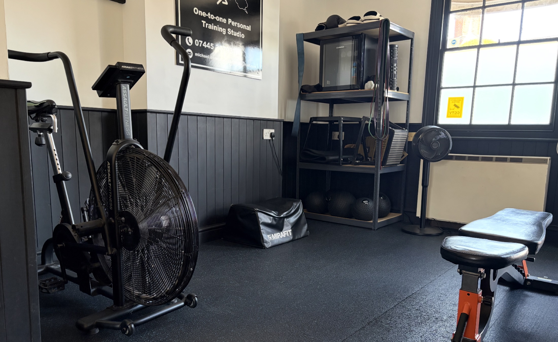 Equipment inside Michael Dennison's private training studio in Saffron Walden